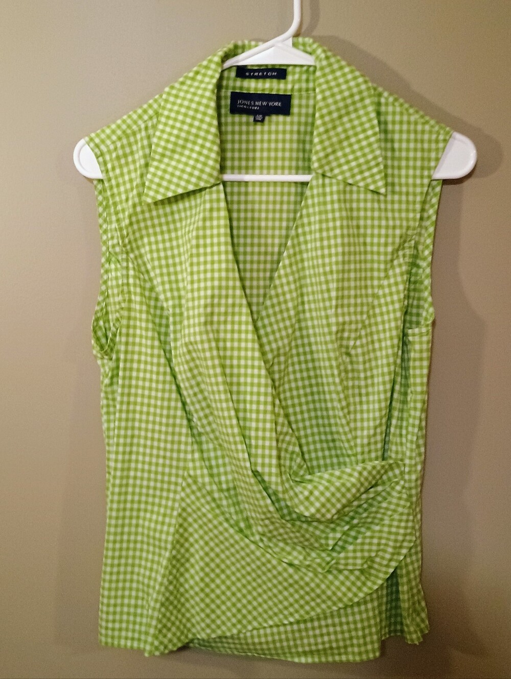 Jones New York Signature Green Gingham Wrap Top - Size L